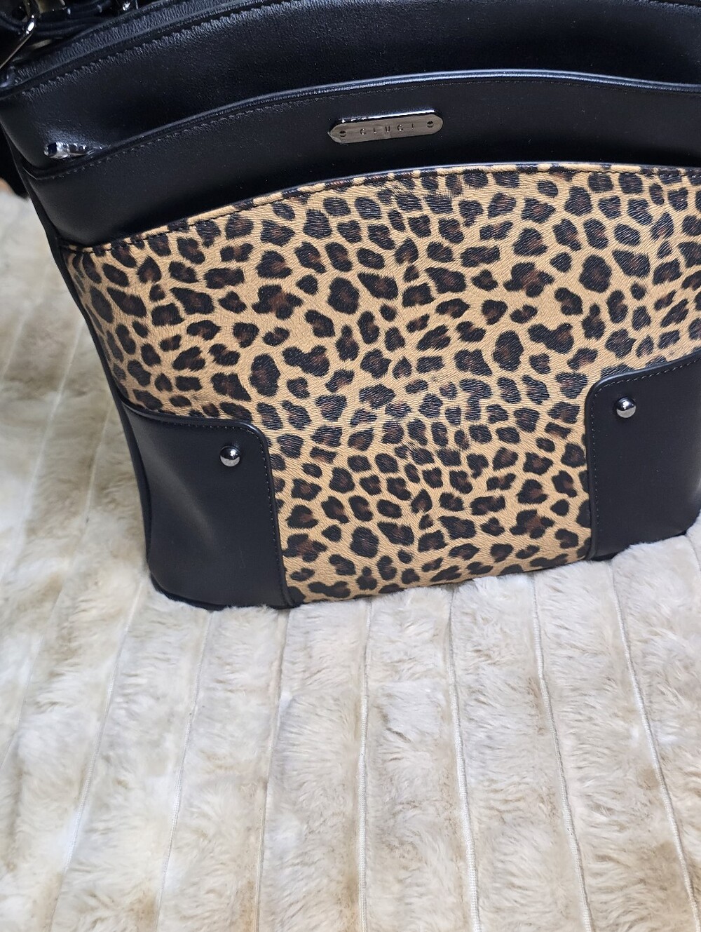 CLUCI Black & Leopard Print Multi-Pocket Vegan Leather Crossbody Bag